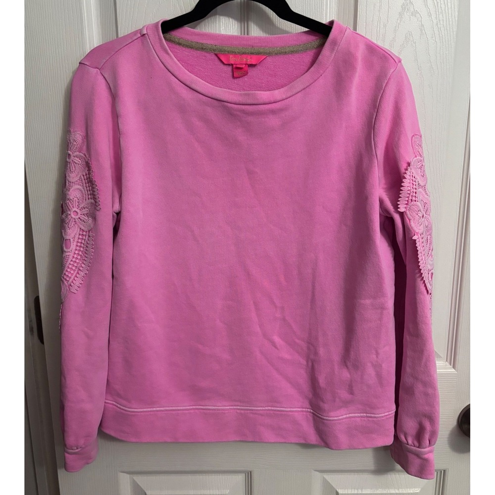 Lilly Pulitzer | Rooney Pink Sweatshirt Embroidery Lace Cotton Long Sleeve Sz S